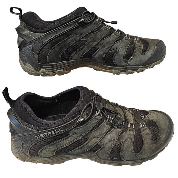 Merrell Chameleon 8 Stretch Black Tactical Rugged Leather Mesh Hiking Shoes 13M - Picture 1 of 9